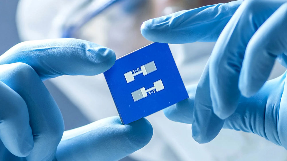 gloved hands hold a new chip